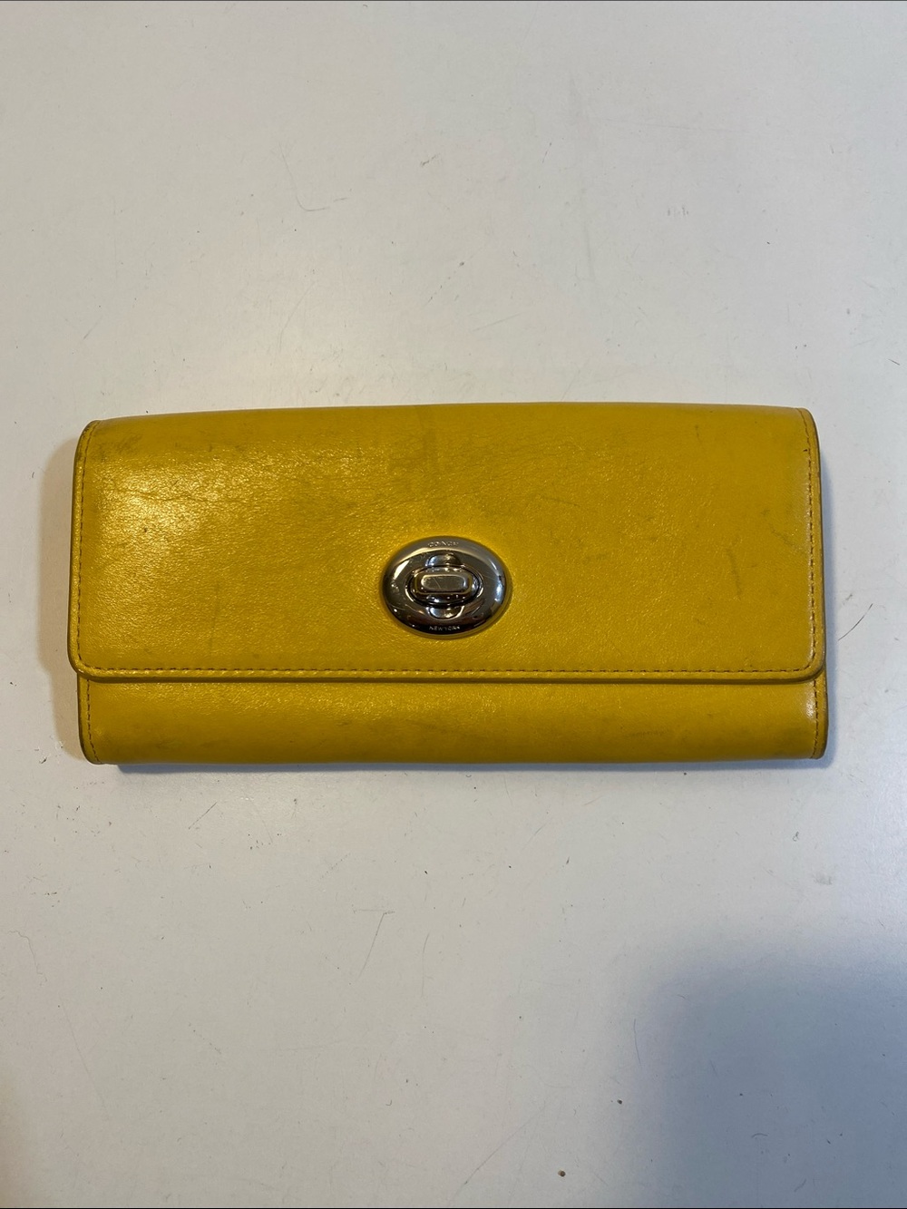 Coach Yellow Leather Turn-Lock Continental Wallet